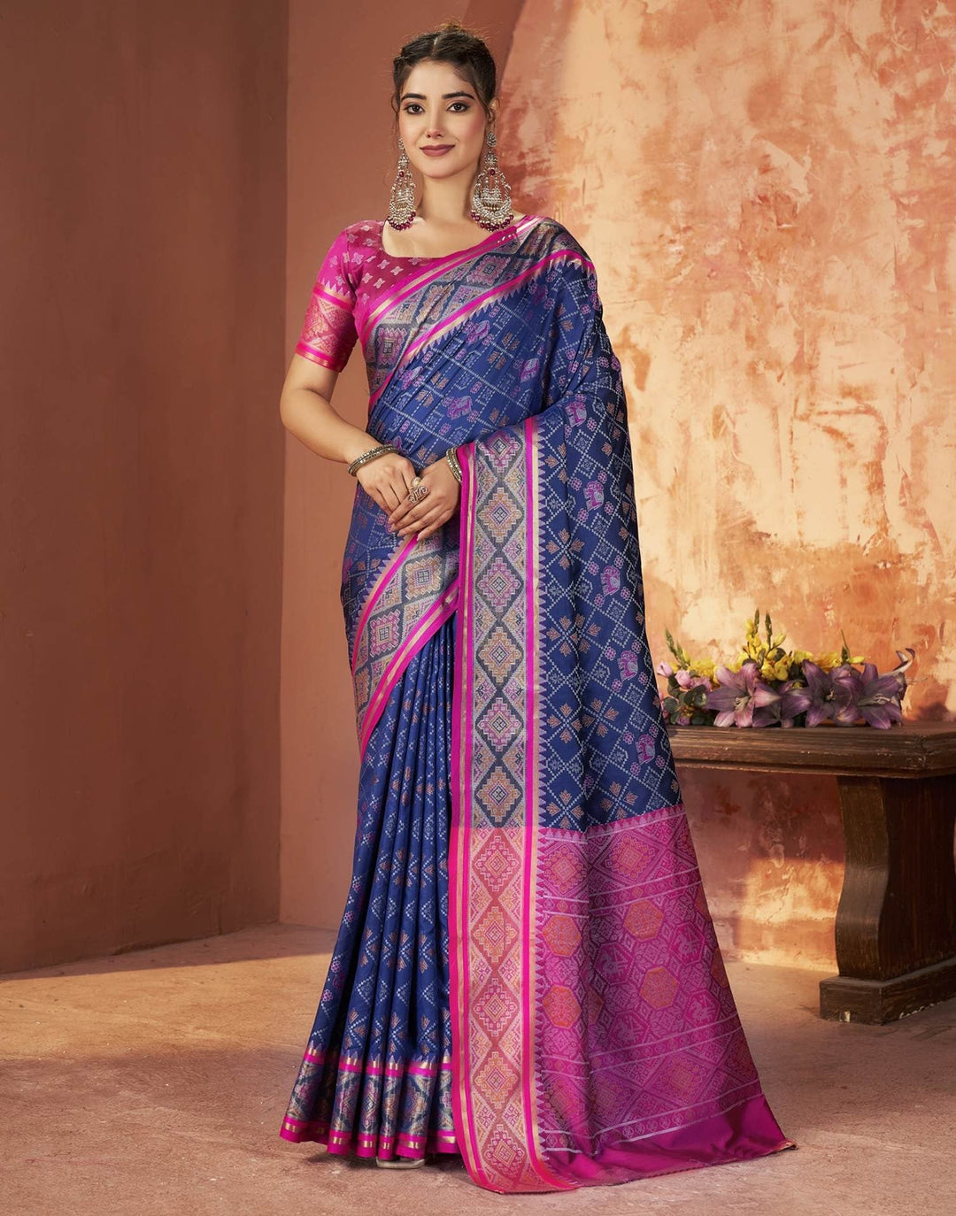 Festival Wear Navy Blue Color Banarasi Silk Woven Patola Saree