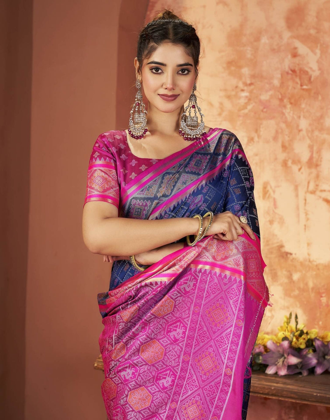 Festival Wear Navy Blue Color Banarasi Silk Woven Patola Saree