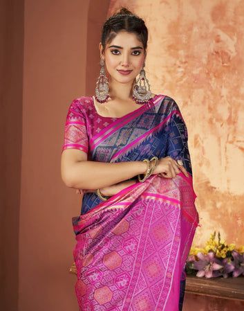 Festival Wear Navy Blue Color Banarasi Silk Woven Patola Saree