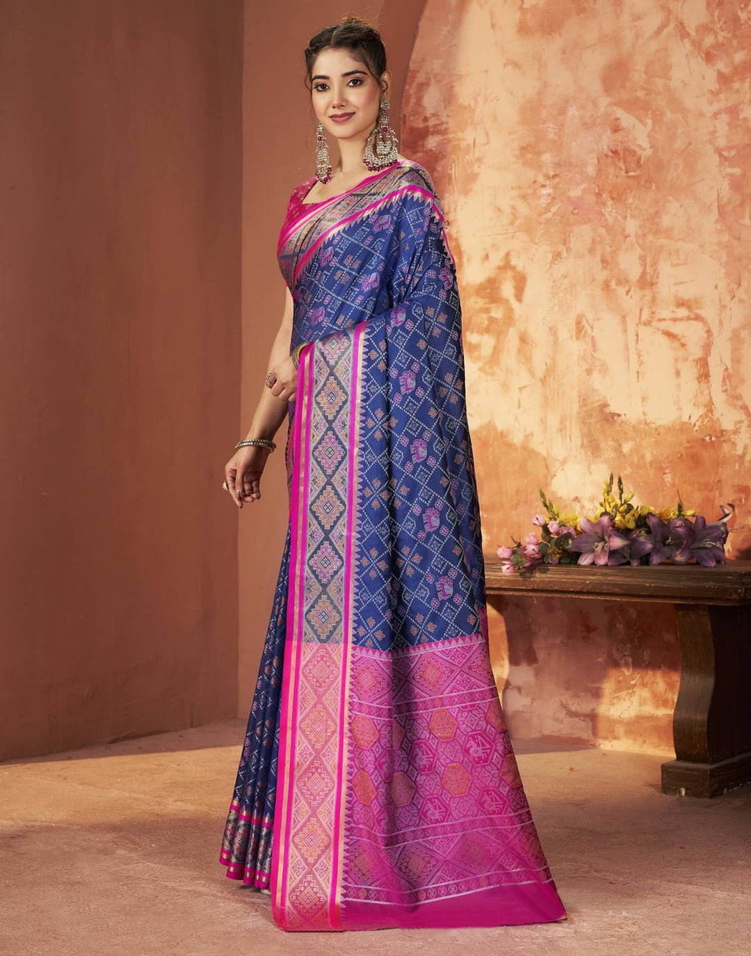 Festival Wear Navy Blue Color Banarasi Silk Woven Patola Saree