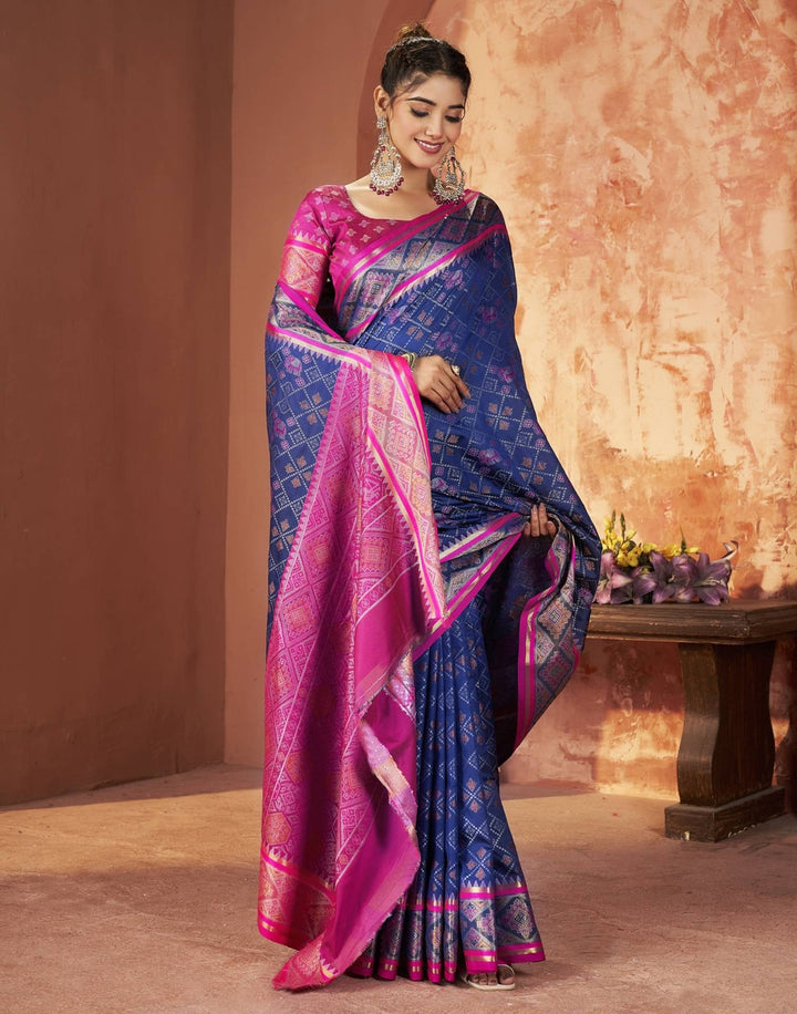 Festival Wear Navy Blue Color Banarasi Silk Woven Patola Saree