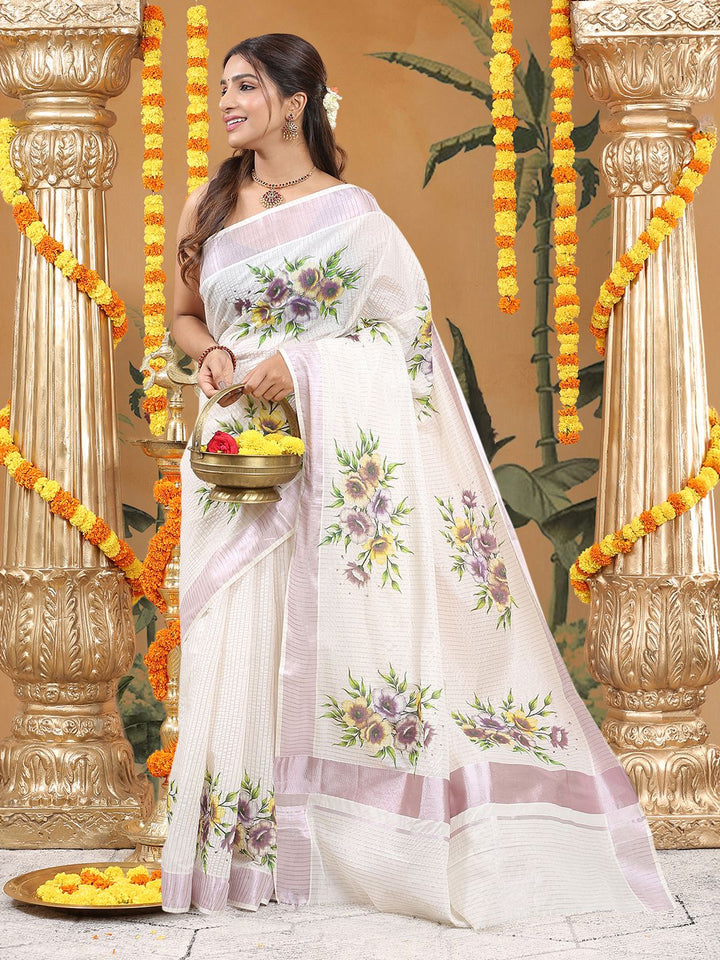 Festival Wear Off-White Color Cotton Silk Saree