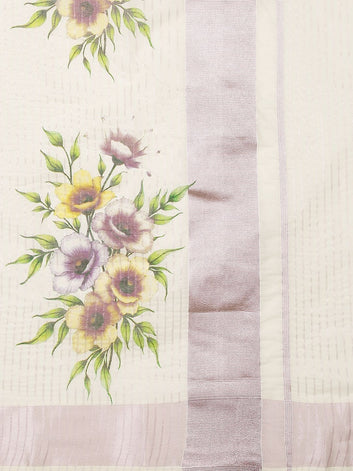 Festival Wear Off-White Color Cotton Silk Saree