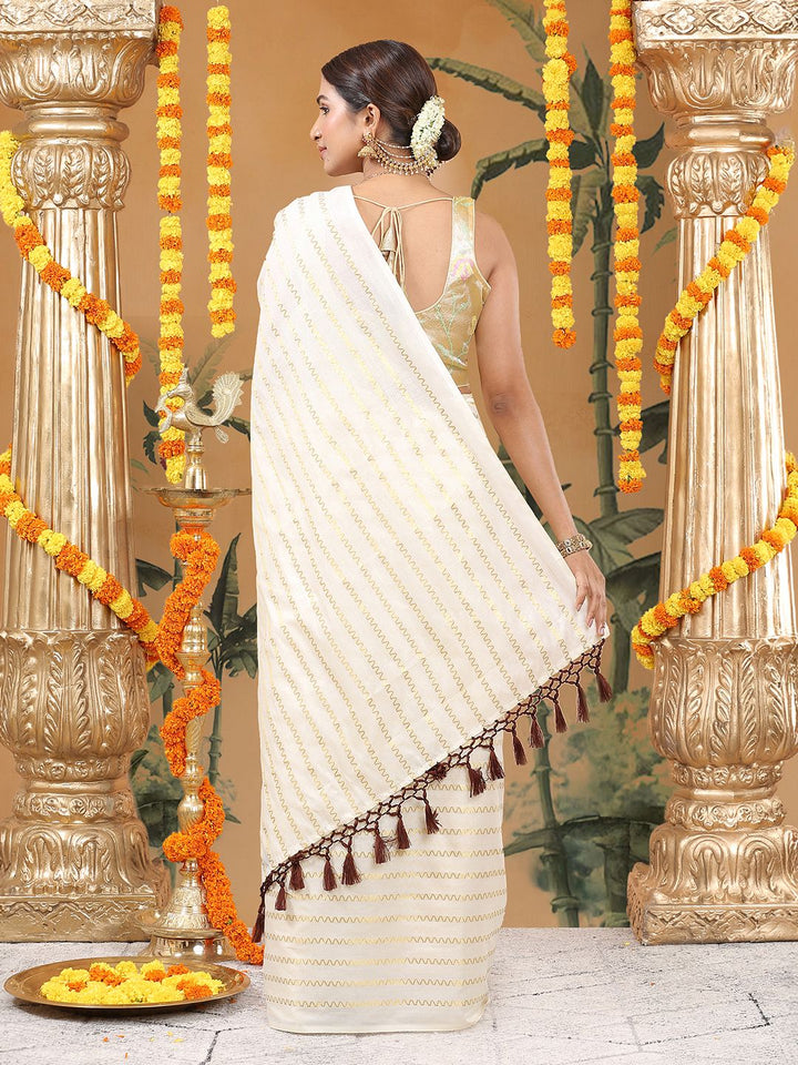 Festival Wear Off White Color Cotton Soft Silk Saree