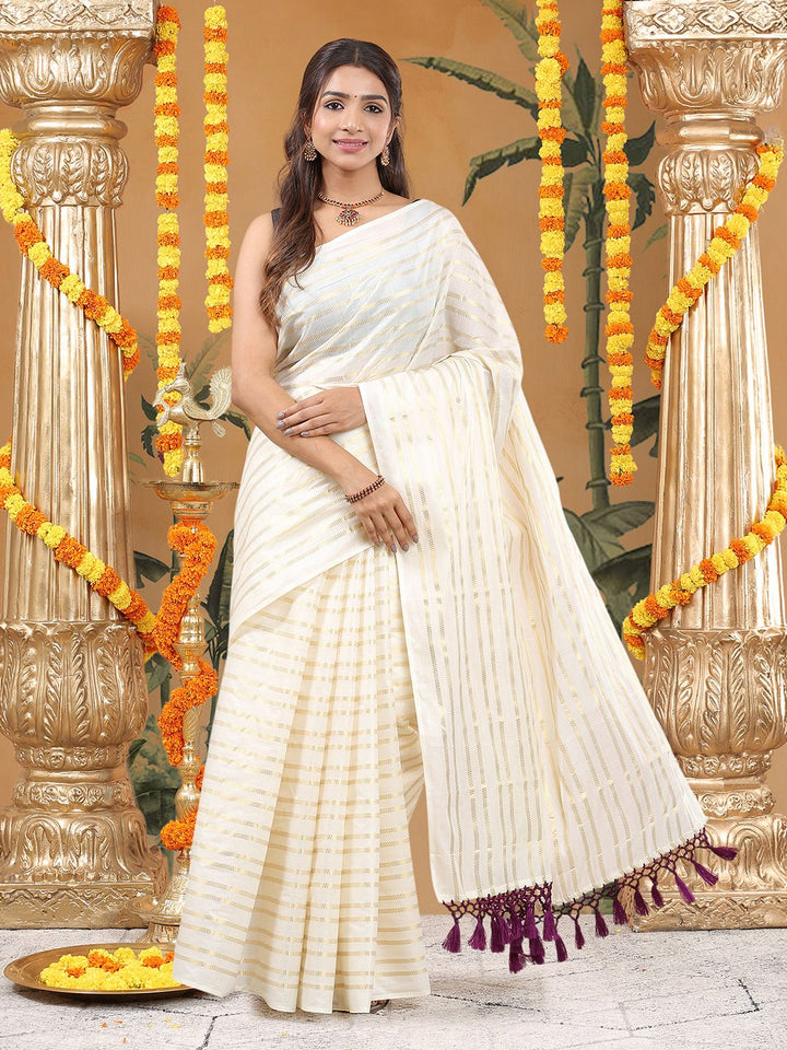 Festival Wear Off White Color Cotton Soft Silk Saree