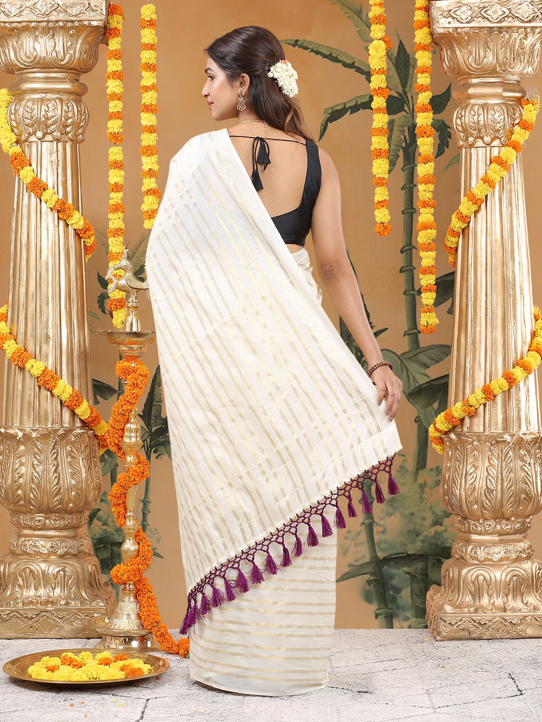 Festival Wear Off White Color Cotton Soft Silk Saree
