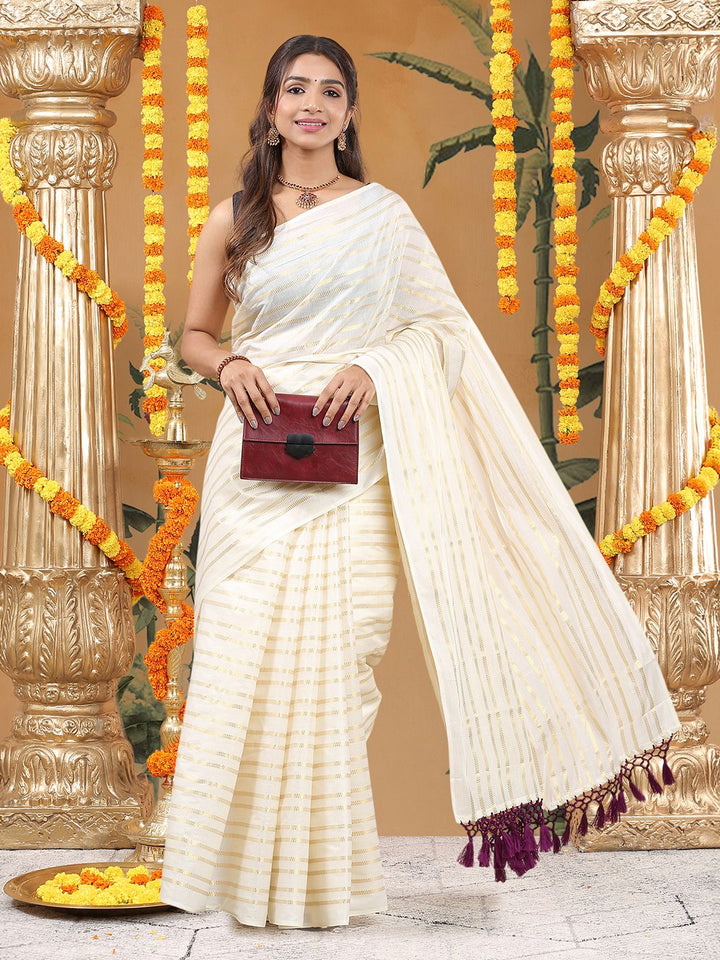 Festival Wear Off White Color Cotton Soft Silk Saree