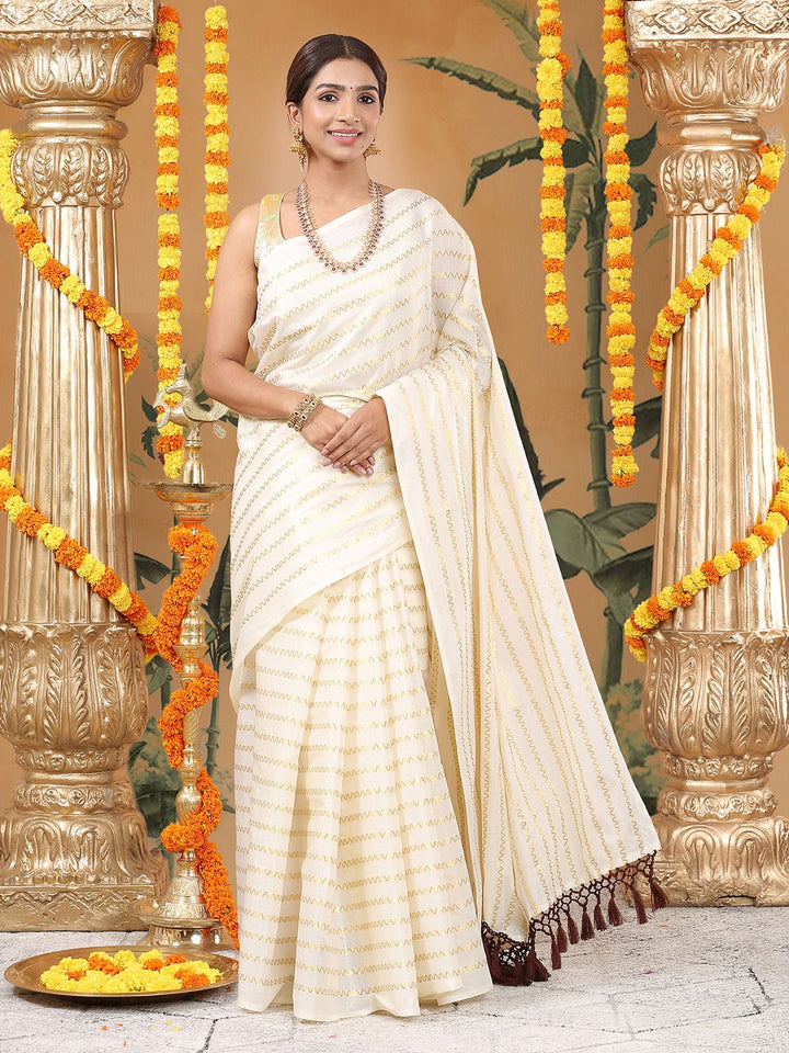 Festival Wear Off White Color Cotton Soft Silk Saree
