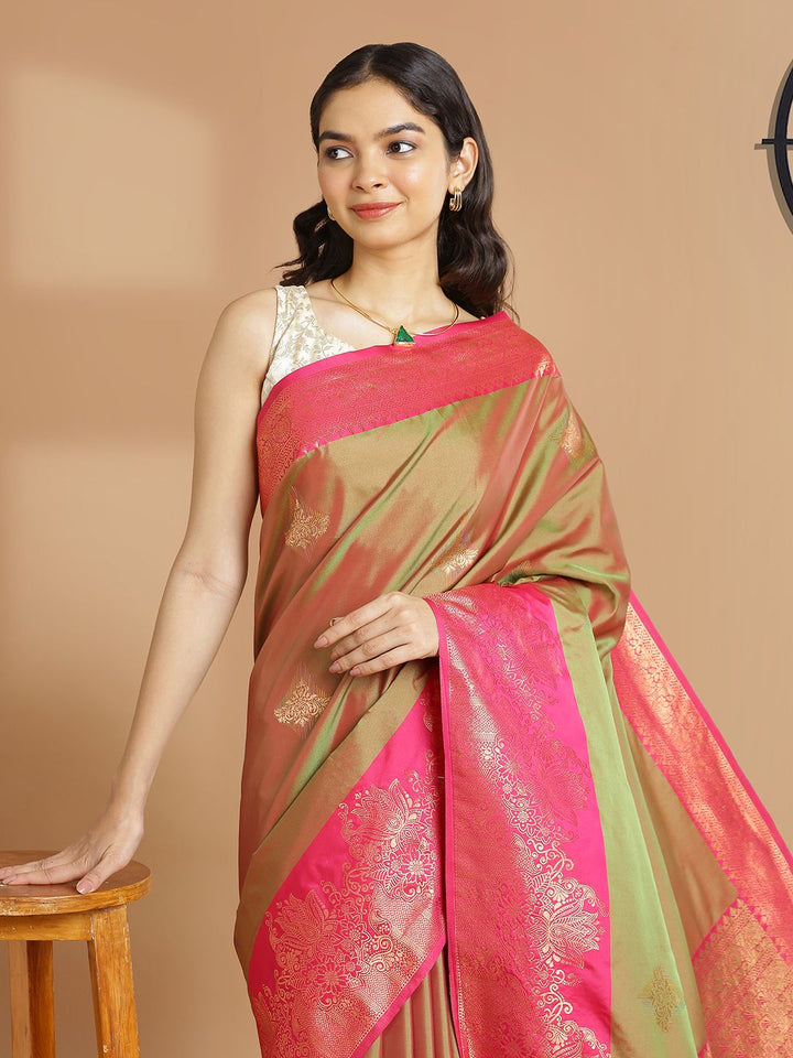 Festival Wear Olive Green Color Soft Silk Saree