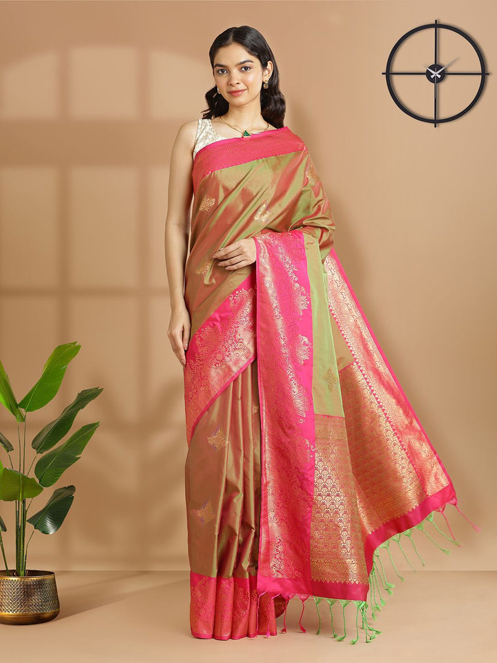Festival Wear Olive Green Color Soft Silk Saree