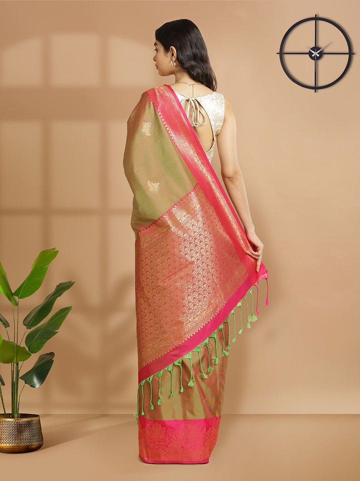 Festival Wear Olive Green Color Soft Silk Saree