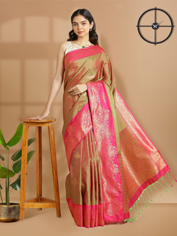 Festival Wear Olive Green Color Soft Silk Saree