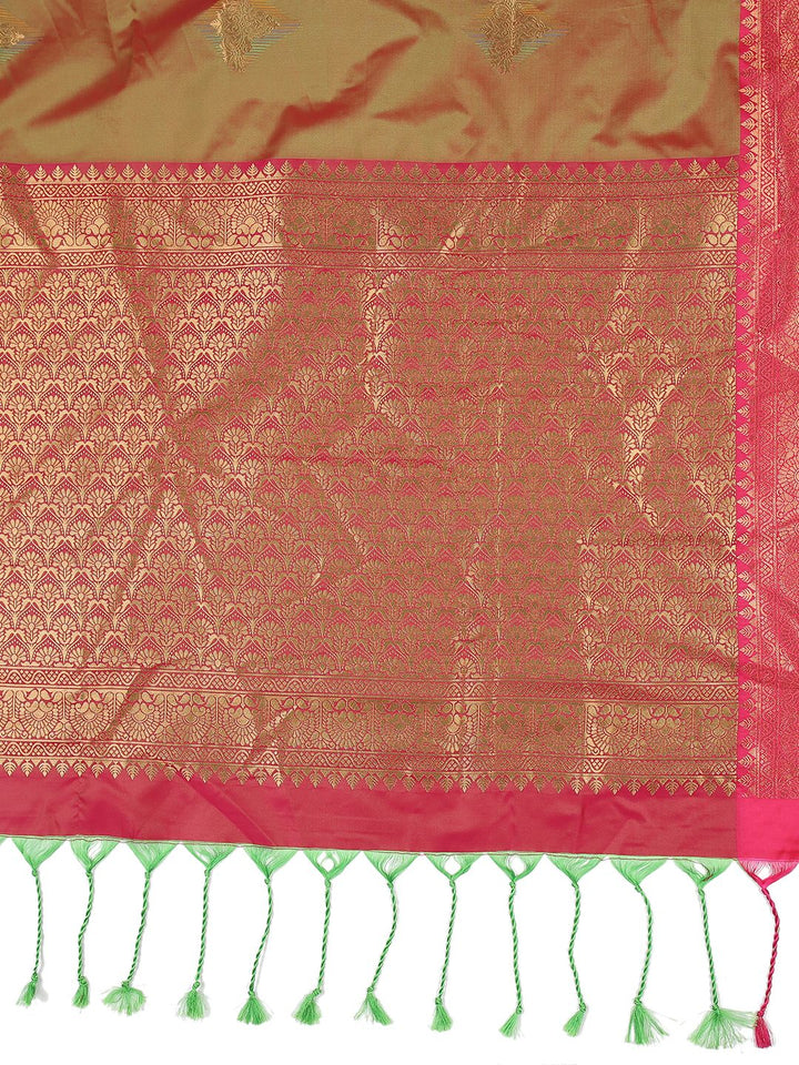 Festival Wear Olive Green Color Soft Silk Saree