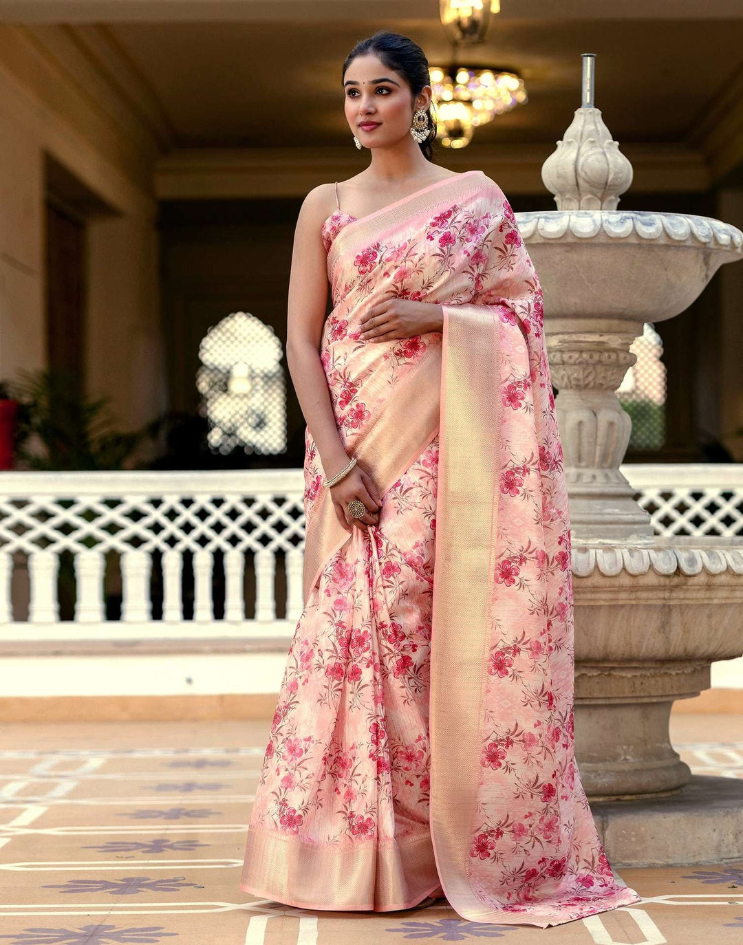 Festival Wear Peach Color Soft Silk Printed Saree