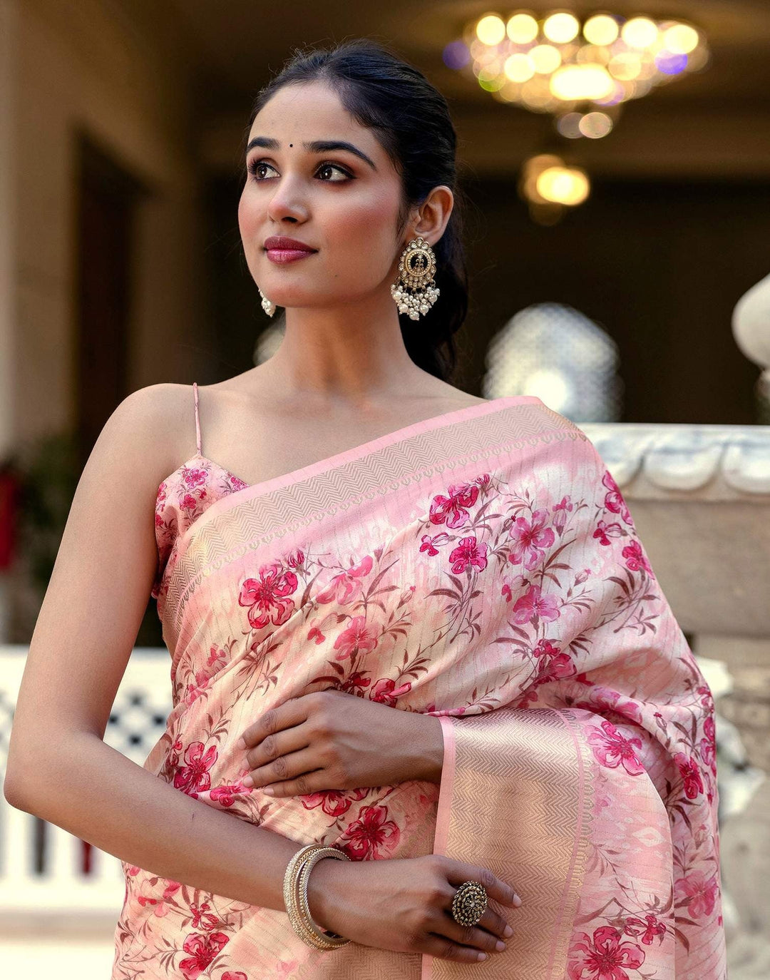Festival Wear Peach Color Soft Silk Printed Saree