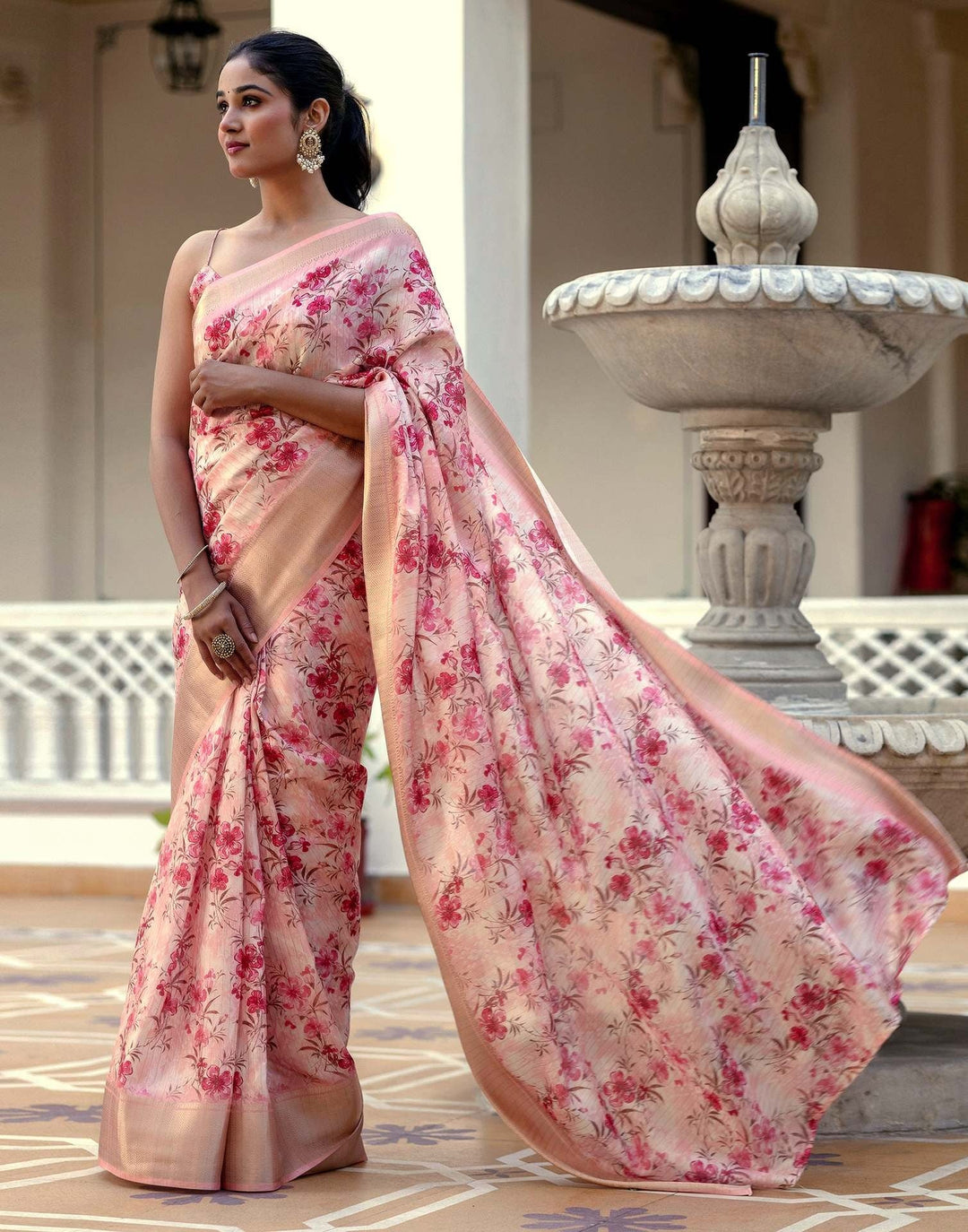 Festival Wear Peach Color Soft Silk Printed Saree