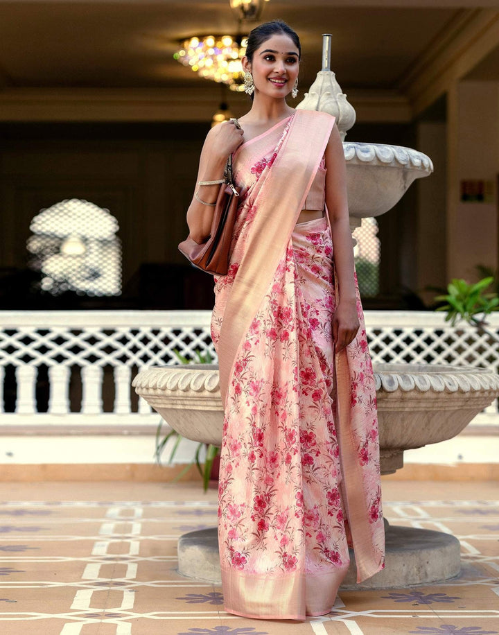 Festival Wear Peach Color Soft Silk Printed Saree
