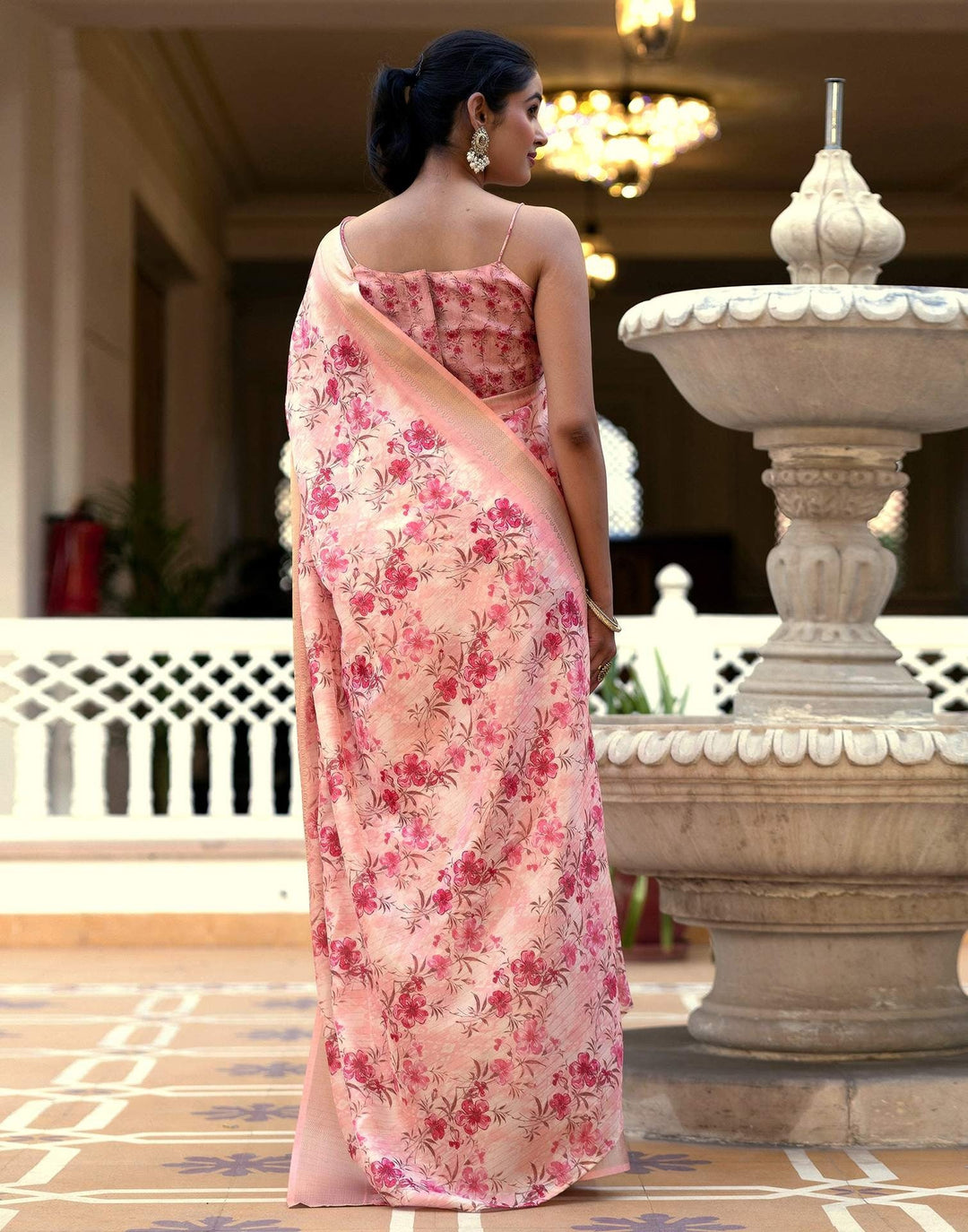Festival Wear Peach Color Soft Silk Printed Saree