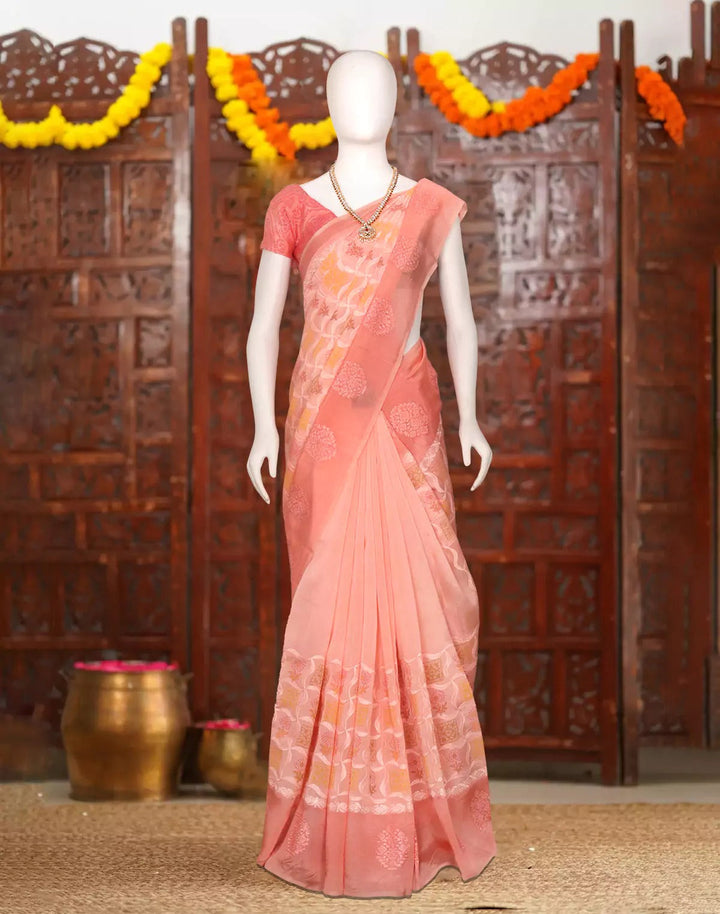 Festival Wear Peach Color Soft Silk Saree