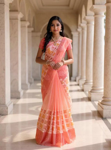 Festival Wear Peach Color Soft Silk Saree