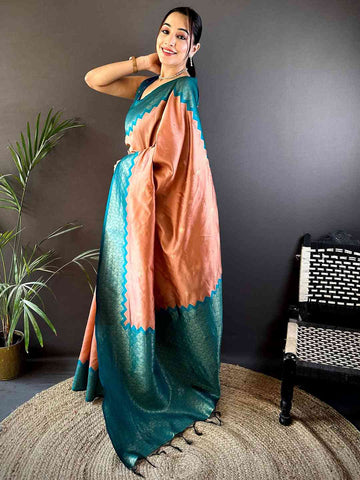 Festival Wear Peach Color Soft Silk Saree