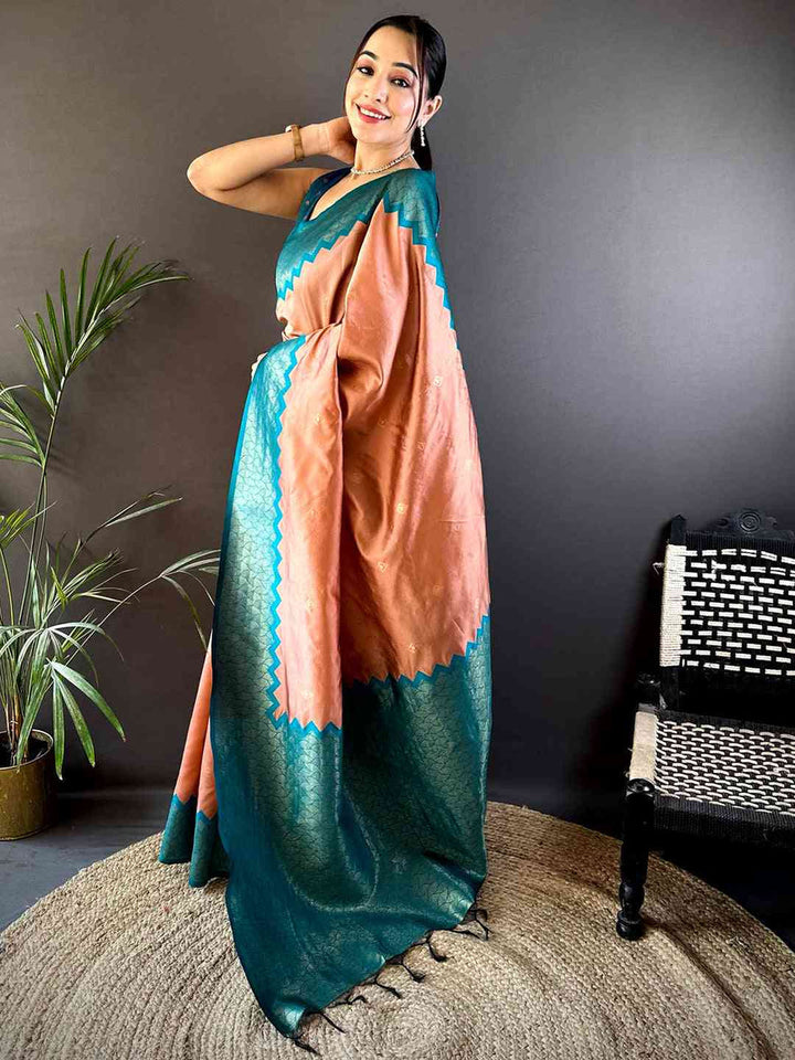 Festival Wear Peach Color Soft Silk Saree