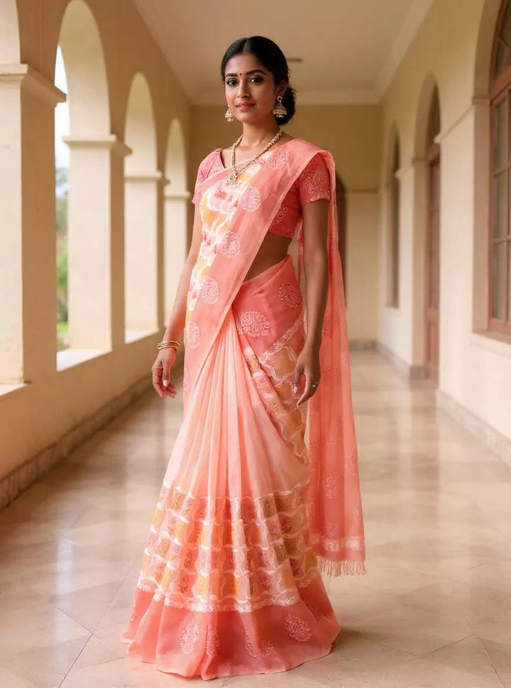 Festival Wear Peach Color Soft Silk Saree