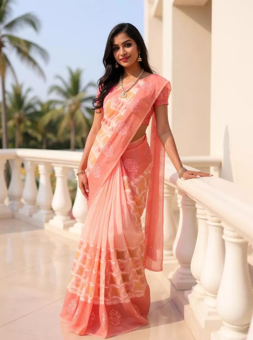 Festival Wear Peach Color Soft Silk Saree