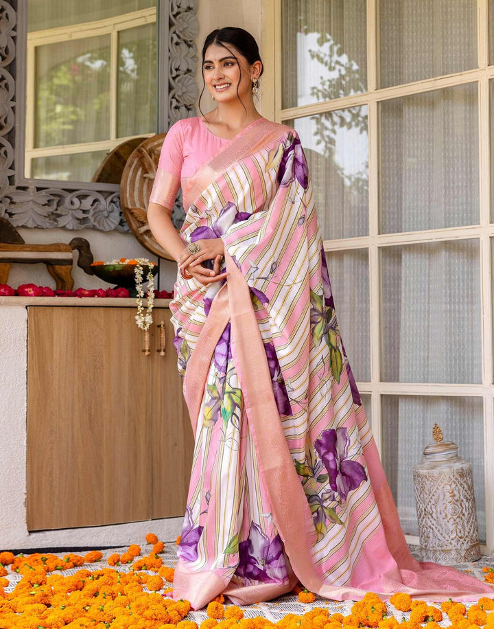 Festival Wear Pink Color Soft Silk Printed Saree