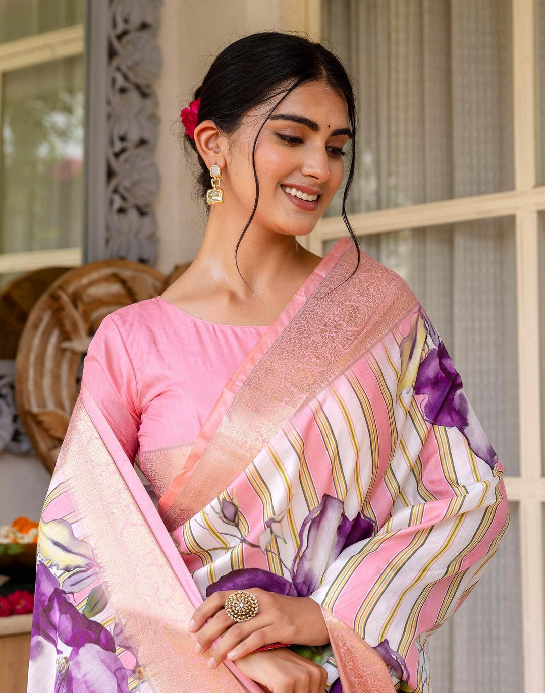 Festival Wear Pink Color Soft Silk Printed Saree