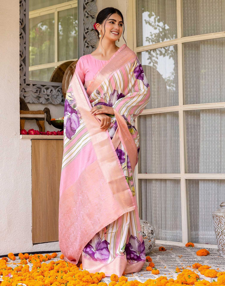 Festival Wear Pink Color Soft Silk Printed Saree