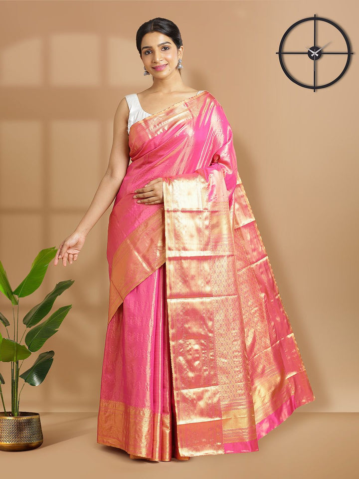 Festival Wear Pink Color Tissue Silk Saree