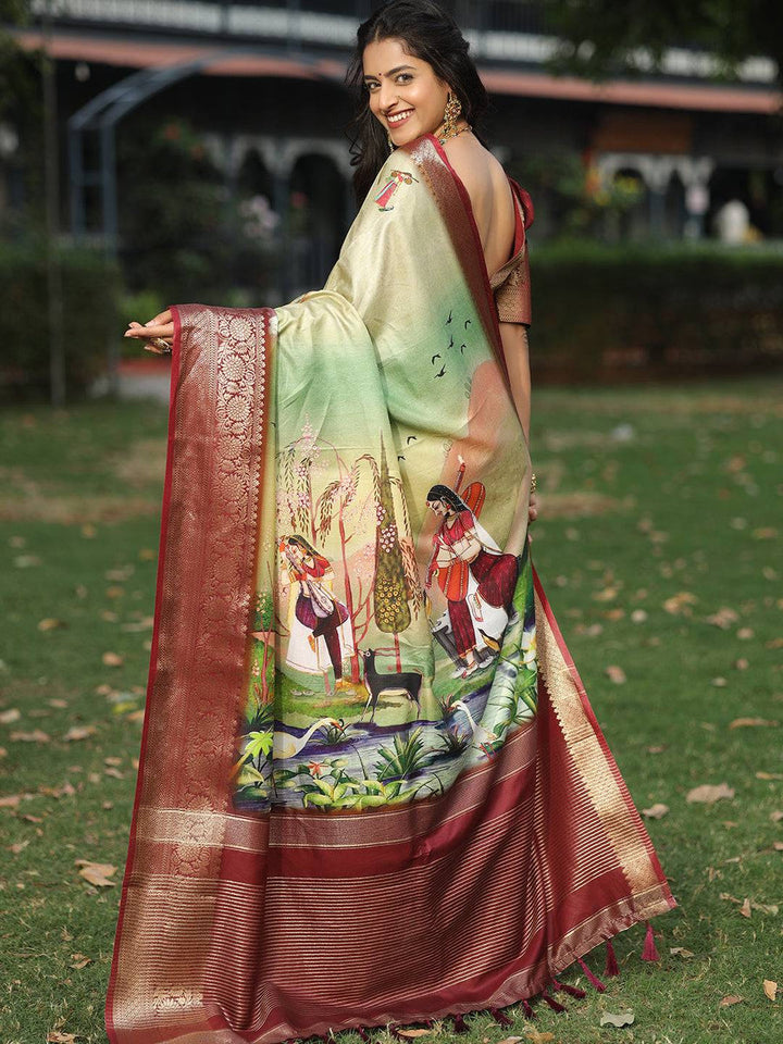 Festival Wear Pista Color Soft Silk Saree