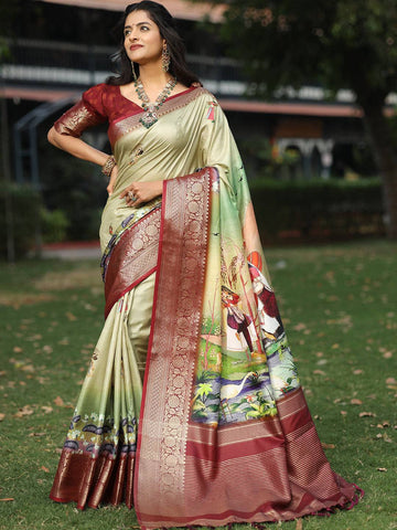 Festival Wear Pista Color Soft Silk Saree