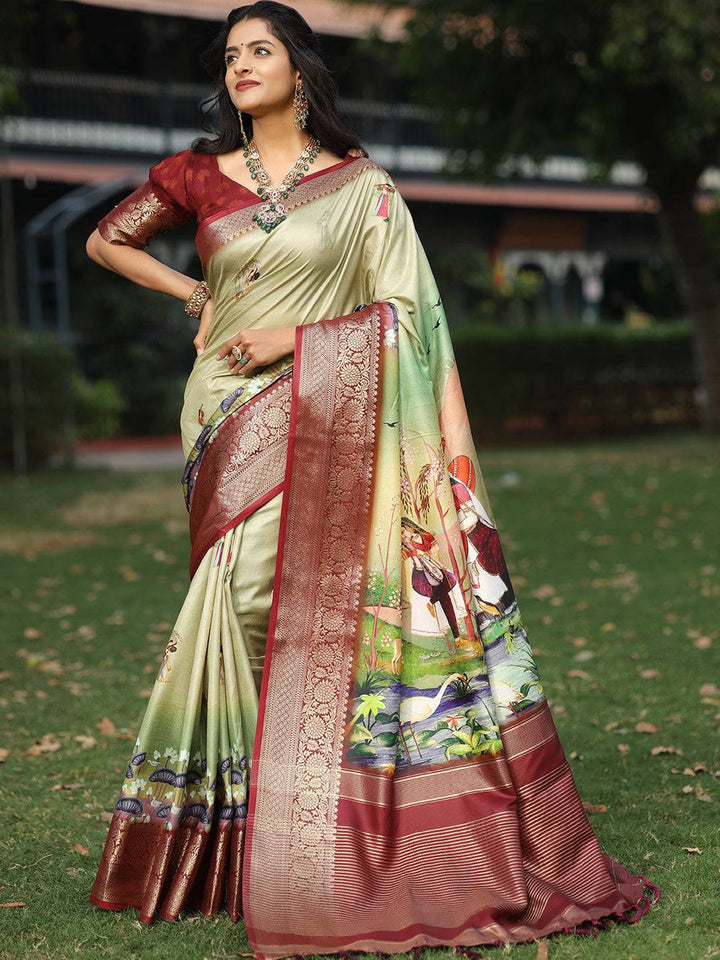 Festival Wear Pista Color Soft Silk Saree