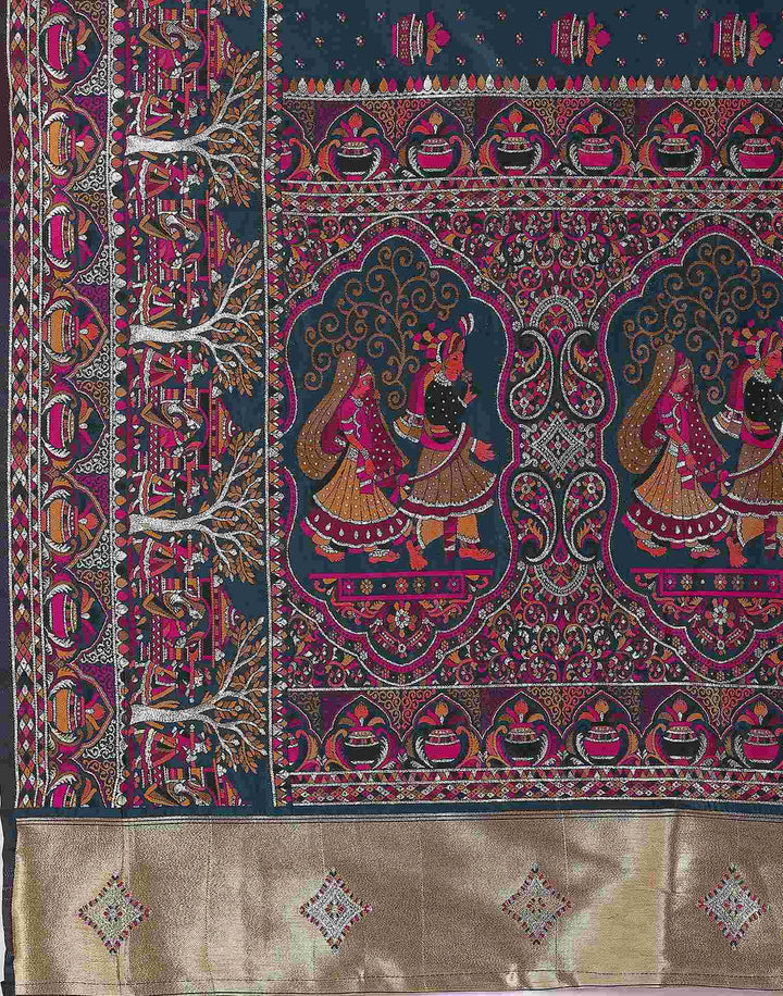 Festival Wear Rama Blue Color Soft Silk Woven Saree