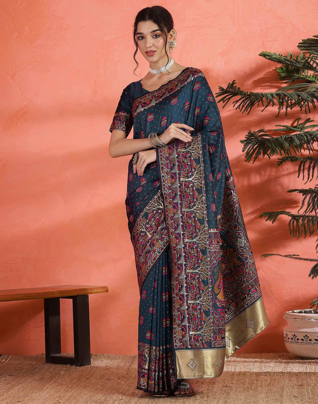 Festival Wear Rama Blue Color Soft Silk Woven Saree