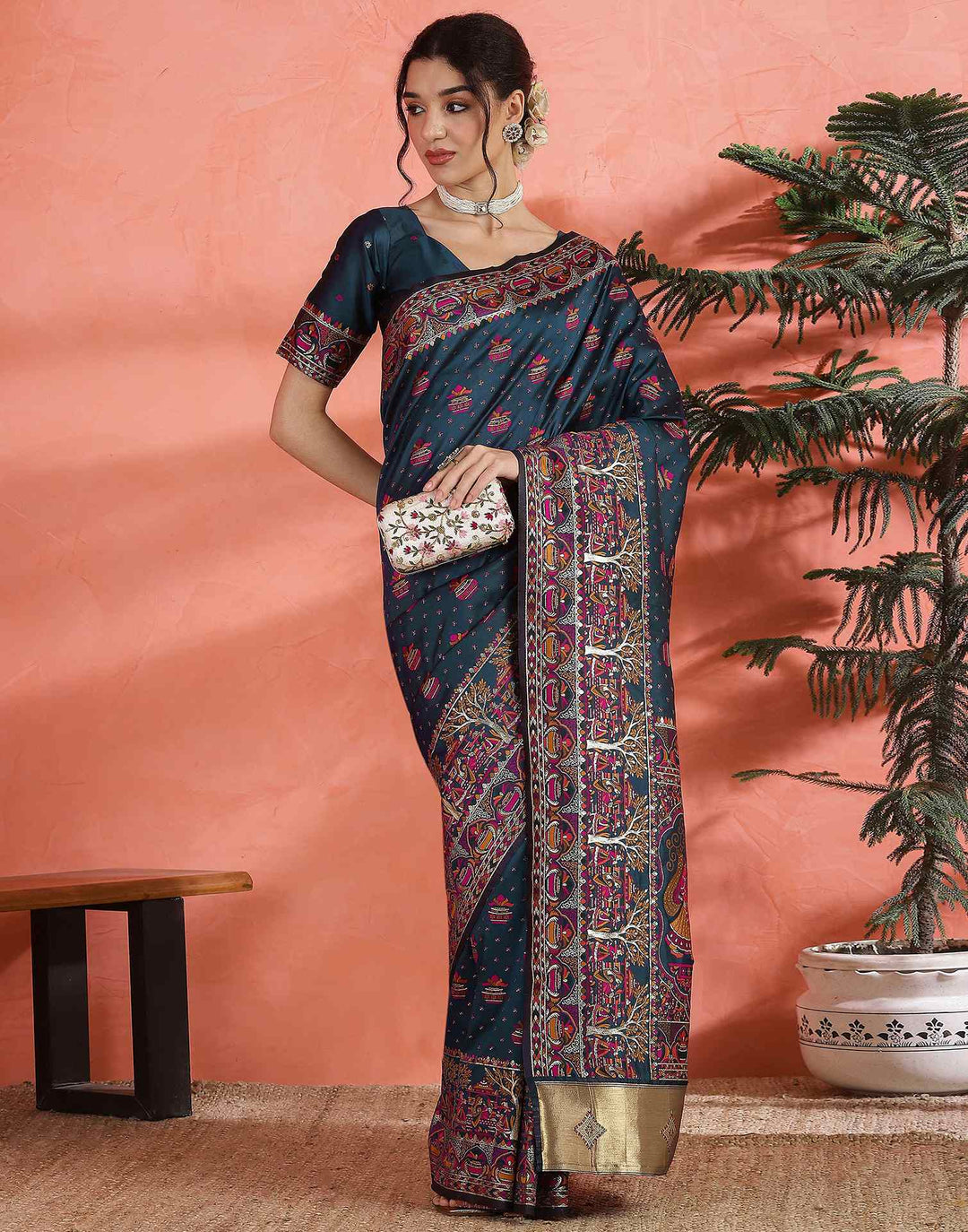 Festival Wear Rama Blue Color Soft Silk Woven Saree