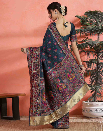 Festival Wear Rama Blue Color Soft Silk Woven Saree