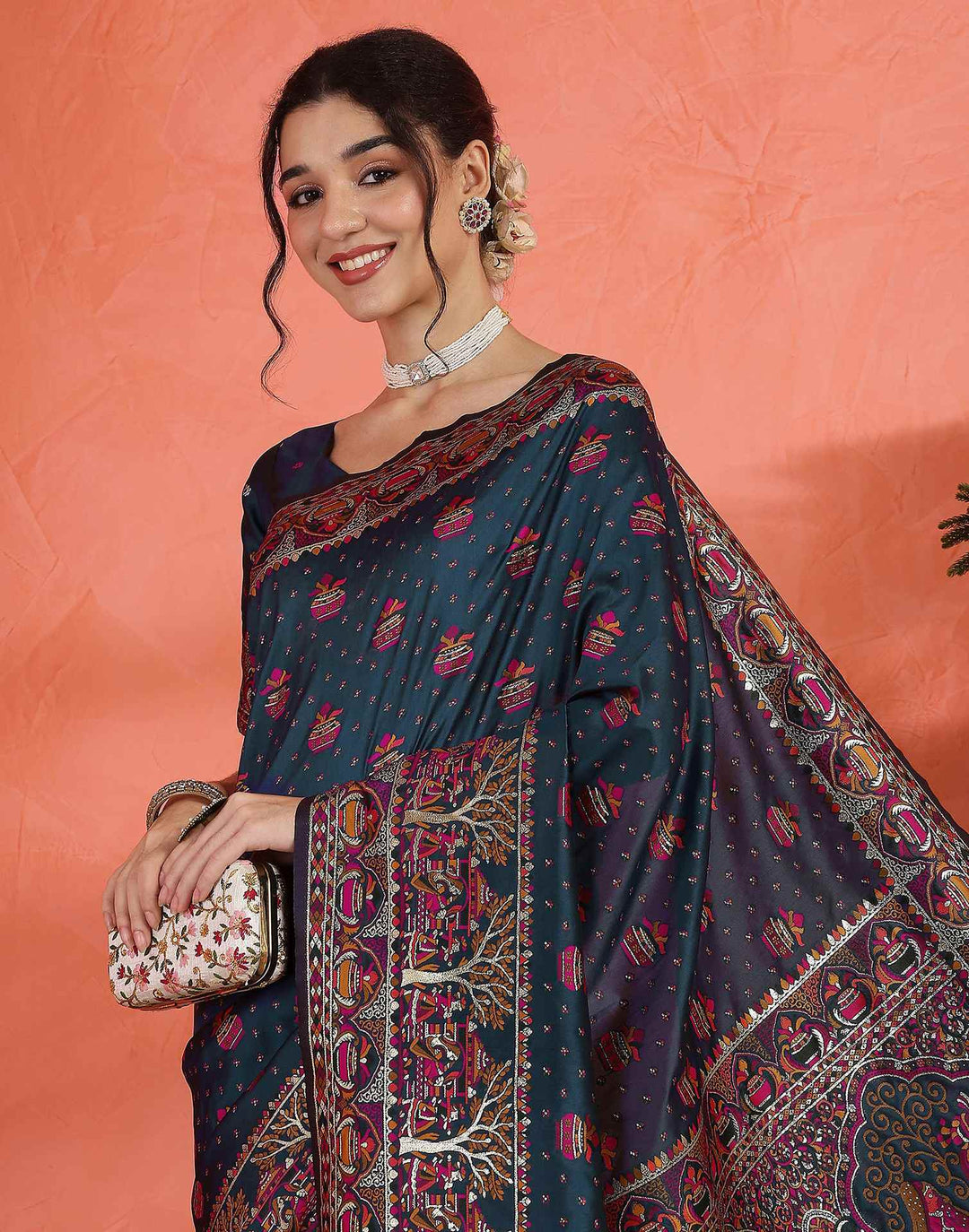 Festival Wear Rama Blue Color Soft Silk Woven Saree