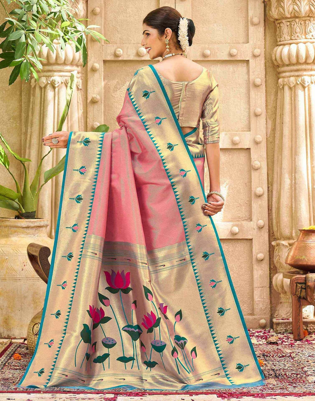 Festival Wear Rose Pink Color Banarasi Silk Saree