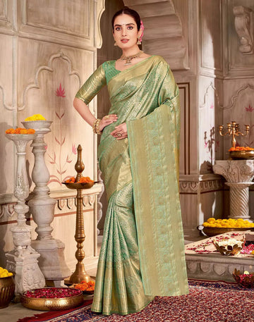Festival Wear Sea Green Color Soft Silk Saree