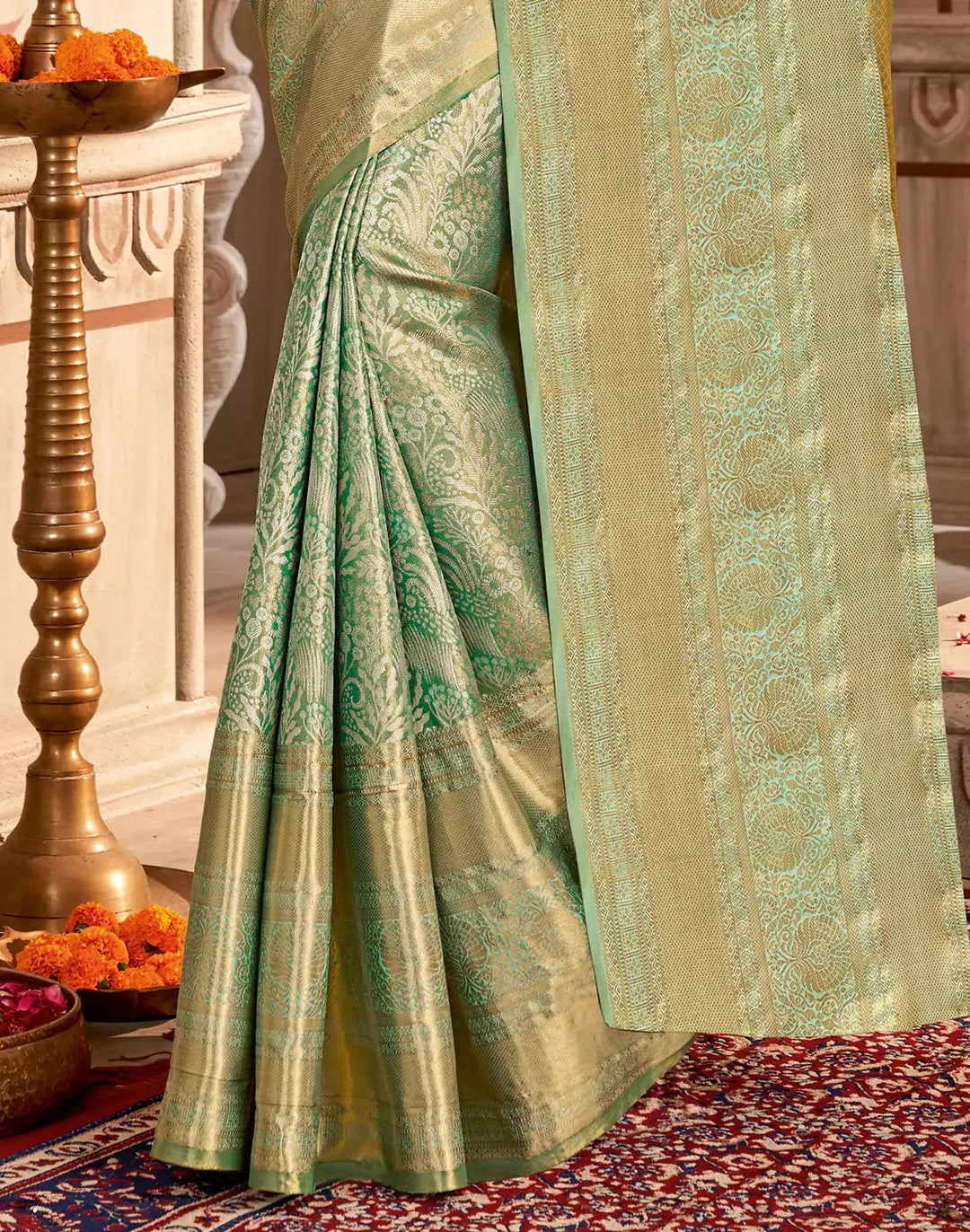 Festival Wear Sea Green Color Soft Silk Saree
