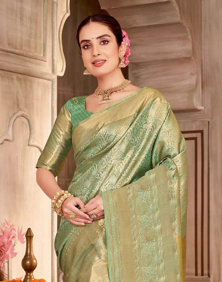 Festival Wear Sea Green Color Soft Silk Saree