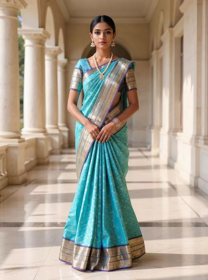 Festival Wear Sky Blue Color Banarasi Silk Saree