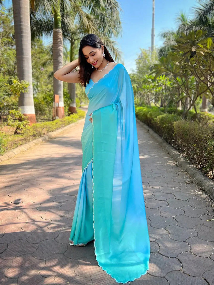Festival Wear Sky Blue Color Soft Silk Saree