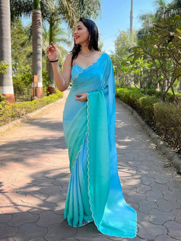 Festival Wear Sky Blue Color Soft Silk Saree