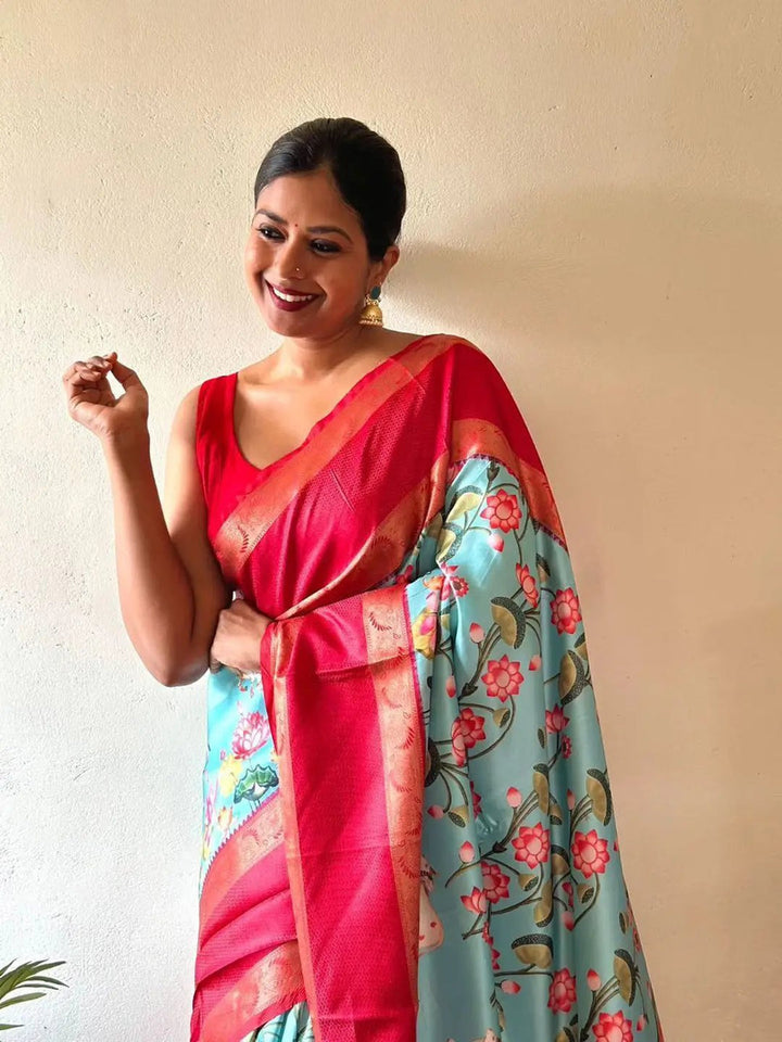 Festival Wear Sky Color Soft Silk Saree