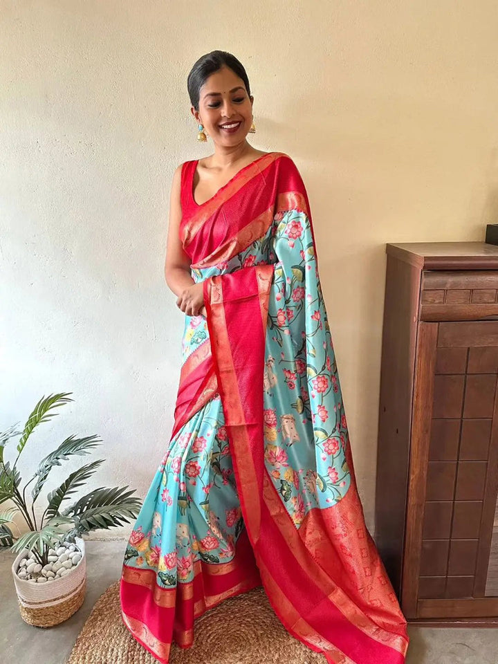 Festival Wear Sky Color Soft Silk Saree