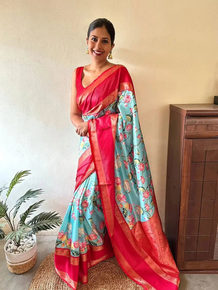 Festival Wear Sky Color Soft Silk Saree